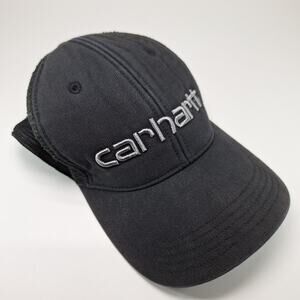 Carhartt Hat Cap Mens Black Snapback Trucker Embroidered Spellout Adjustable